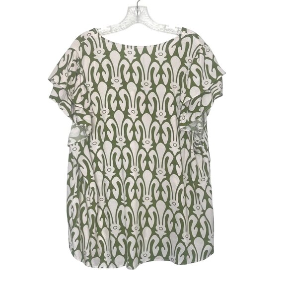 Christian Siriano New York Blouse Shirt Womens 1X Green White New - Picture 2 of 10